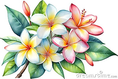 Close-up of a watercolor painting of a Plumeria flower. Ai-Generated Stock Photo