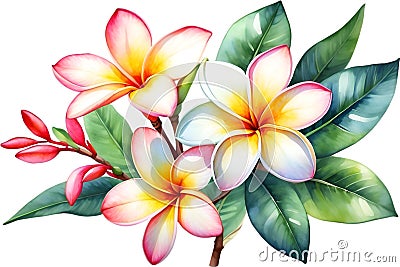 Close-up of a watercolor painting of a Plumeria flower. Ai-Generated Stock Photo