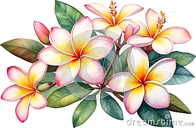 Close-up of a watercolor painting of a Plumeria flower. Ai-Generated Stock Photo