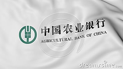 Close up of waving flag with Agricultural Bank of China logo, 3D rendering Editorial Stock Photo