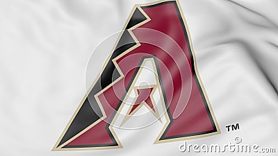 Close-up of waving flag with Arizona Diamondbacks MLB baseball team logo, 3D rendering Editorial Stock Photo