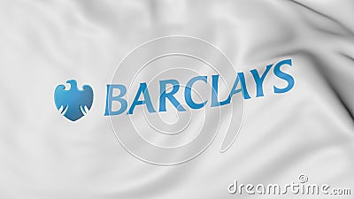 Close up of waving flag with Barclays logo, 3D rendering Editorial Stock Photo