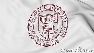 Close-up of waving flag with Cornell University emblem 3D rendering Editorial Stock Photo