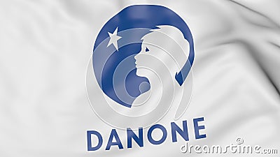 Close-up of waving flag with Danone logo, editorial 3D rendering Editorial Stock Photo