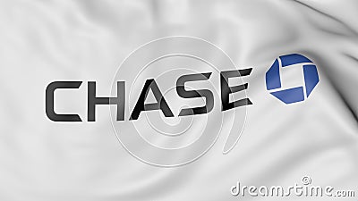 Close up of waving flag with JPMorgan Chase Bank logo, 3D rendering Editorial Stock Photo