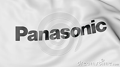 Close-up of waving flag with Panasonic Corporation logo, editorial 3D rendering Editorial Stock Photo