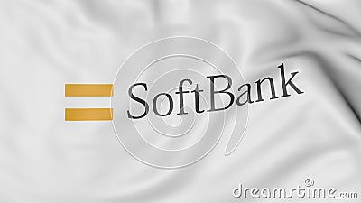 Close up of waving flag with SoftBank logo, 3D rendering Editorial Stock Photo