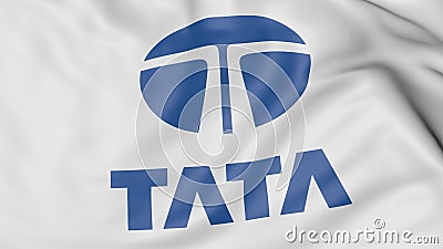 Close up of waving flag with Tata Group logo, 3D rendering Editorial Stock Photo