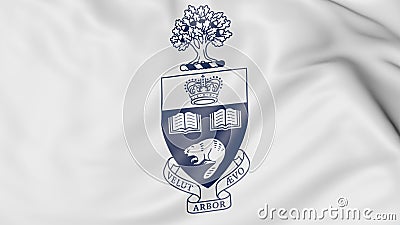 Close-up of waving flag with University of Toronto emblem 3D rendering Editorial Stock Photo