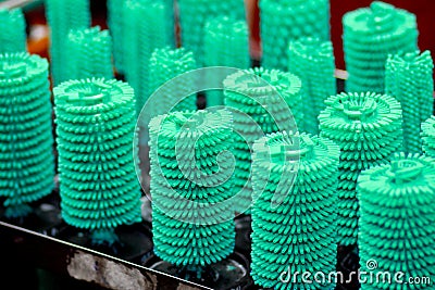 Close up Wax treeing placed on the table for casting jewelry process,around blurred images Stock Photo