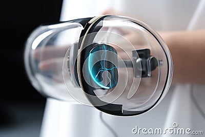 close-up of wearable tech device, with the view from inside the body Stock Photo