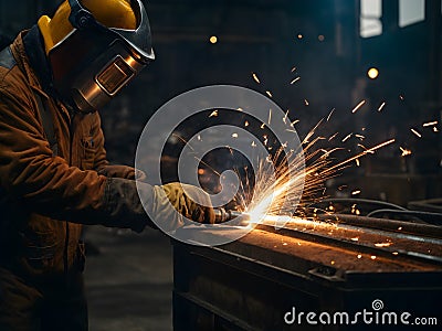 Close up welder welding steel. Ai generative Stock Photo