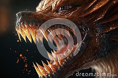 close-up of werewolf's fangs, dripping with saliva Stock Photo