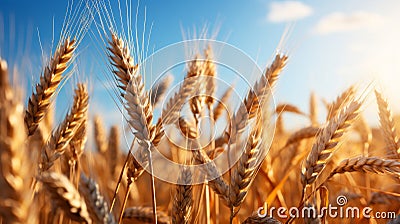 Close up wheat ears banner background. Generative AI. Stock Photo