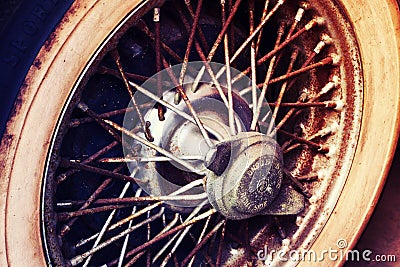 Close-up of wheel details of Vintage Car Stock Photo