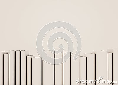 Close up white books arrange on shelf with copy space, 3d rendered Stock Photo