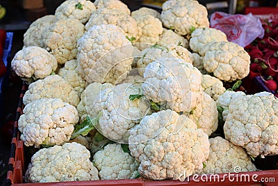 White fresh cauliflower on the eastern bazaar Stock Photo