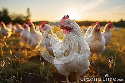 Close-up of white hen, free range chicken on the farm Stock Photo