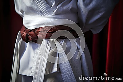 close-up of a white karate belt tied around a gi Stock Photo