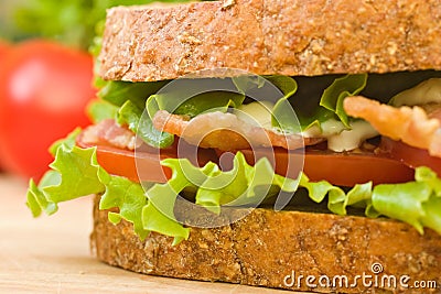 Close-up of a whole wheat BLT Sandwich Stock Photo