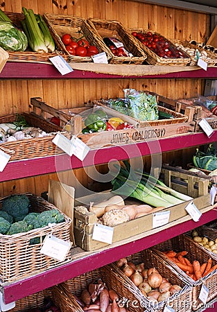 Colorful Market Stall full of Healthy Vegetables - England, U.K. Editorial Stock Photo