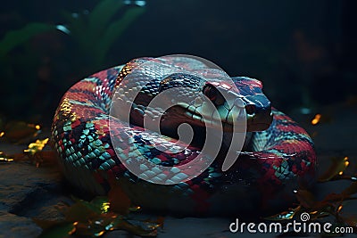 Close-up on a wild snake. Generative AI Stock Photo