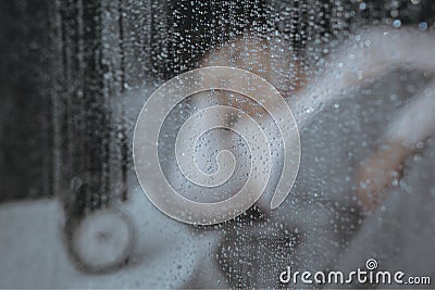 Close-up of window with raindrops Stock Photo