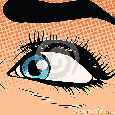 Close-up woman blue eye looking to the left Vector Illustration