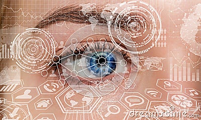 Close-up of woman digital eye 3D rendering Stock Photo