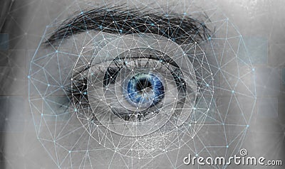 Close-up of woman digital eye network concept 3D rendering Stock Photo