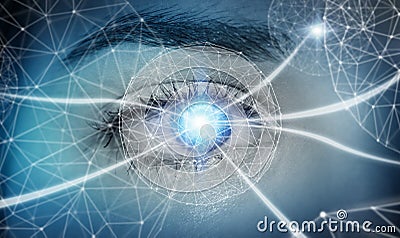 Close-up of woman digital eye network concept 3D rendering Stock Photo