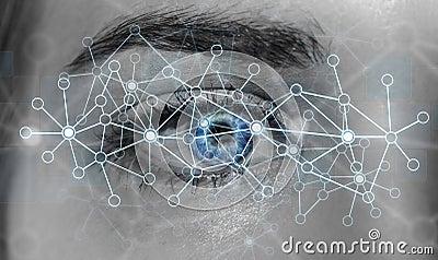 Close-up of woman digital eye network concept 3D rendering Stock Photo