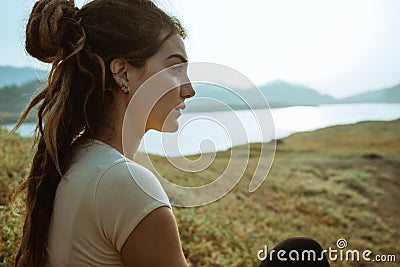 Close up a woman dreadlocks with serious face Stock Photo