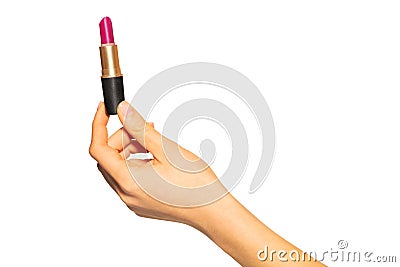 Close up of woman hand holding open lipstick tube Stock Photo