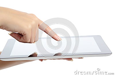 Close up of a woman hand touching a tablet pc Stock Photo