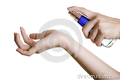 Close up of woman hands spraying Stock Photo