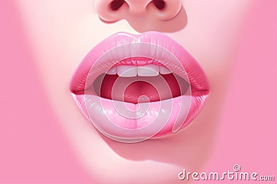 Sexy Beauty Pink Lips. Makeup Detail. Closeup. Sensual Open Mouth with face Stock Photo