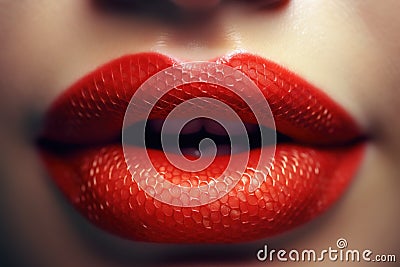 Sexy Beauty Red Lips. Makeup Detail. Beautiful Closeup. Sensual Open Mouth with Lipgloss Stock Photo