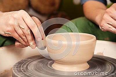 Close-up of a woman potter sclulpt clay Stock Photo