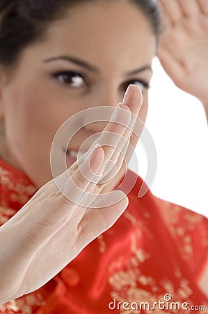 Close up of woman showing karate gesture Stock Photo