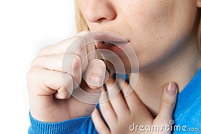 Close Up Of Woman Suffering With Cough Stock Photo