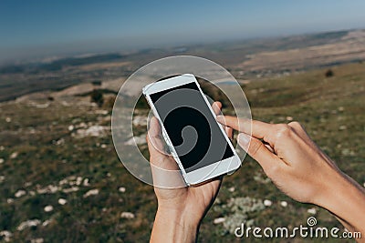 Woman using mobile smart phone outdoor Stock Photo