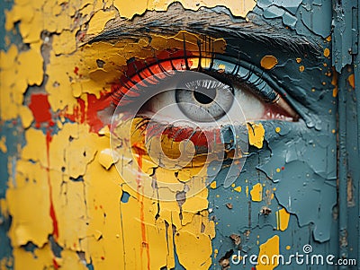 a close up of a womans eye painted on a wall Stock Photo