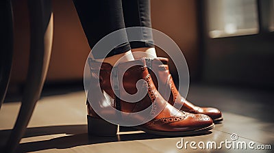 close-up of a womans stylish ankle boots one generative AI Stock Photo