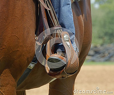 Close up of a Women Horse Riders boot in a stirrup Editorial Stock Photo