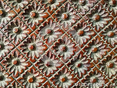 Close up of wood carved flower form pattern. Stock Photo