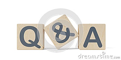 Close up of wooden blocks with the letters q and a on white background, question and answer business concept, selective focus Cartoon Illustration
