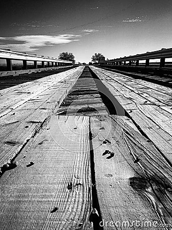 Close up of a wooden bridge in black and white. Stock Photo