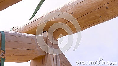 Building master with electric screwdriver at work. Clip. Professional carpenter working with wooden material at the new Stock Photo