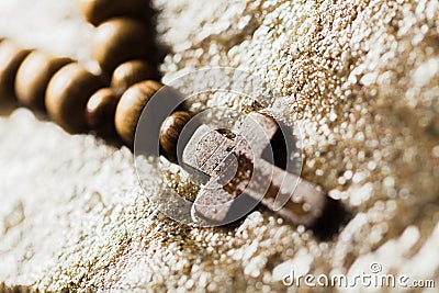 Close up of wooden cross on beach Stock Photo